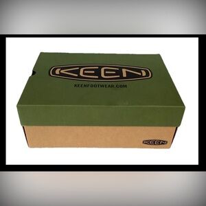 Keen Empty Shoe Replacement Box 12.5x9.5x4.75” Tan/ Olive Green Tissue Paper
